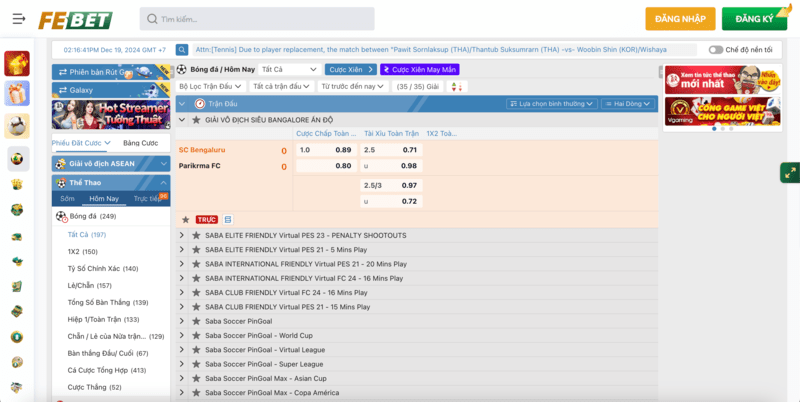 Sảnh IBC Sports Febet có đa dạng các loại kèo hấp dẫn
