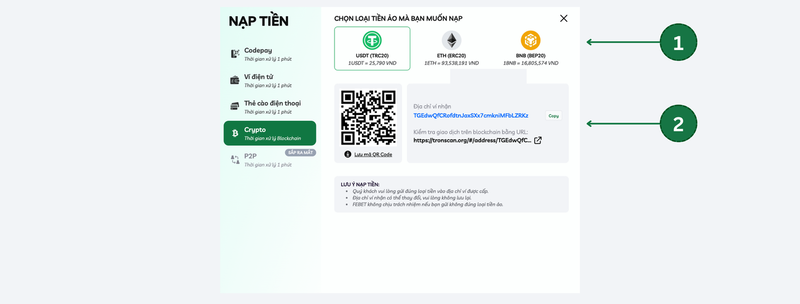 Nạp tiền FEBET qua Crypto