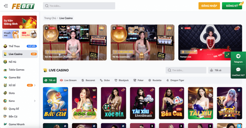 Hàng trăm trò chơi live casino cùng Dealer cực bốc tại FEBET